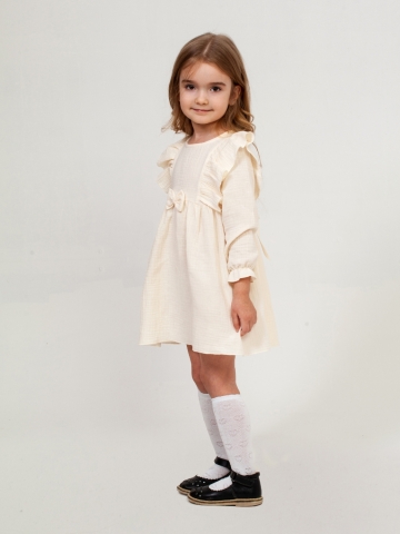 Купить 321-СЛ. Платье из муслина детское, хлопок 100% сливочный, р. 74,80,86,92 в Копейске